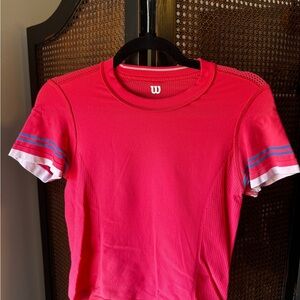 Wilson Bright Pink Sports Tee with Blue and White Stripes